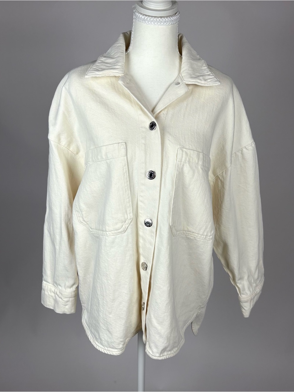 Zara Cream Button-Front Oversized Jean Jacket